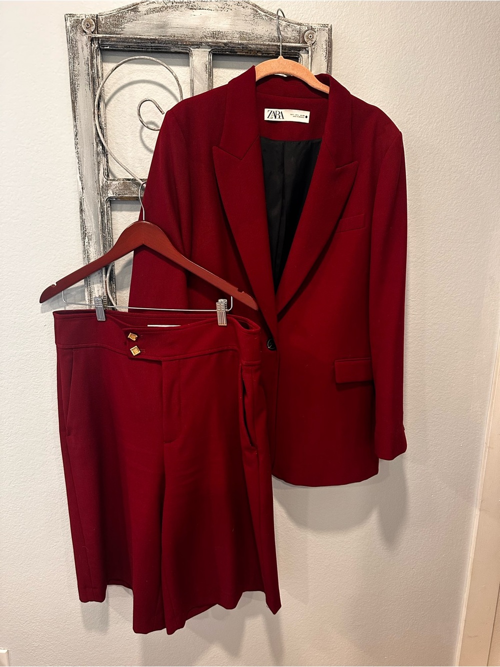 ZARA Women’s Burgundy Blazer and Bermuda Shorts Suit Set